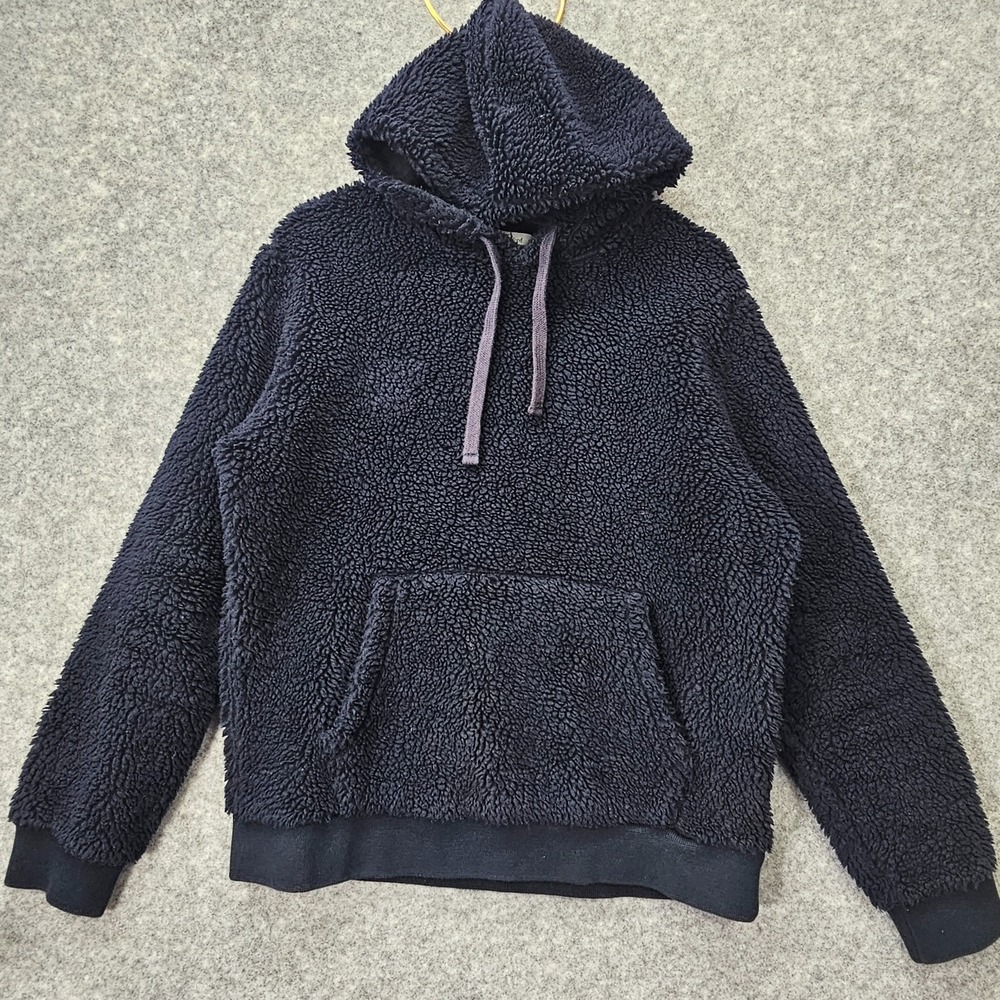 HARTFORD Sherpa Hoodie Mens Large Navy Teddy Pile Fleece Pullover Lounge $265